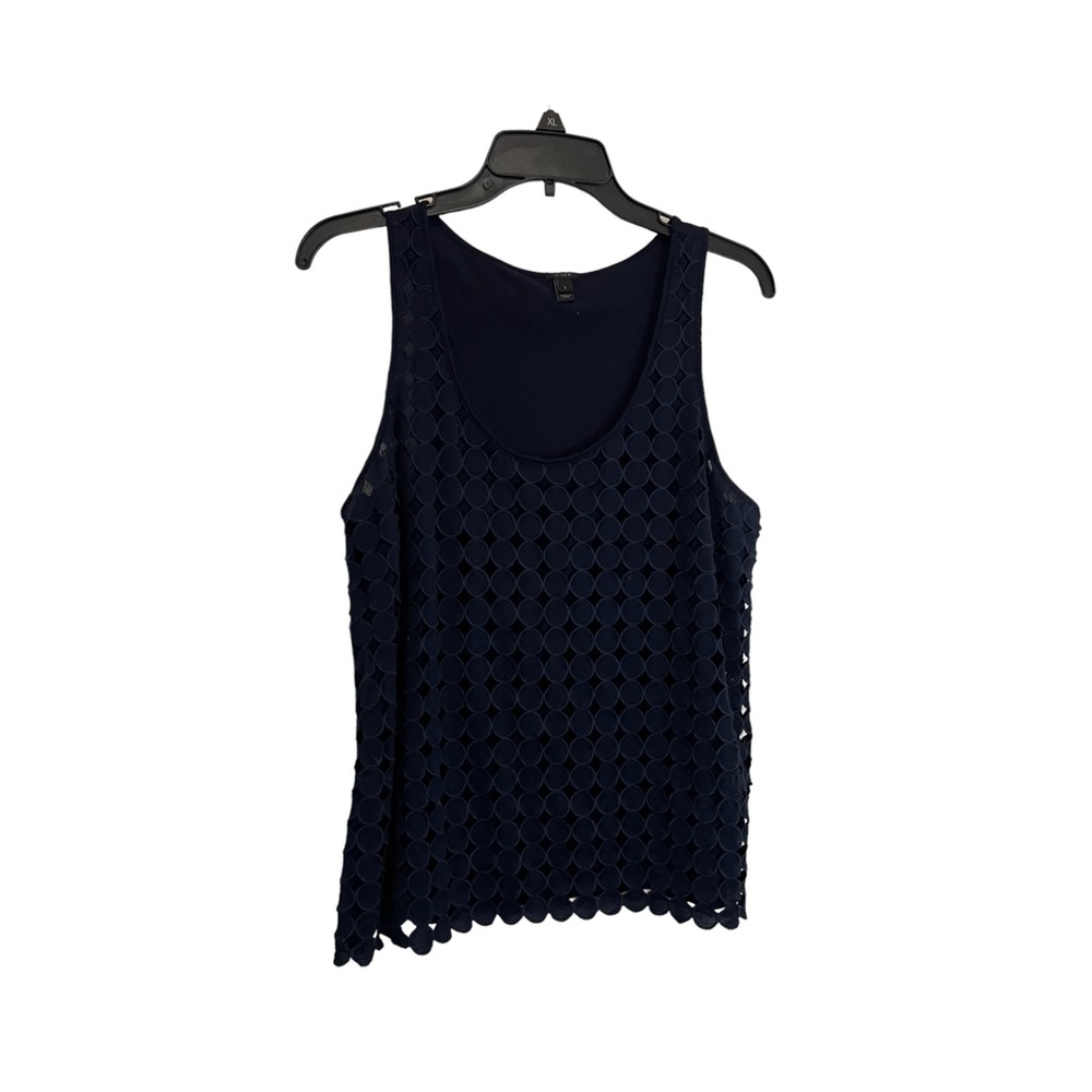 J. Crew Navy Blue Layered Dot Eyelet Sleeveless Top Blouse Womens Size L